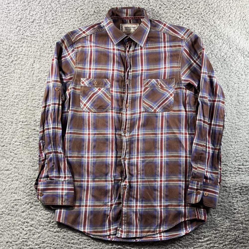 Luchiano Visconti Long Sleeve Plaid Button Up Shirt Mens Small Blue Pockets